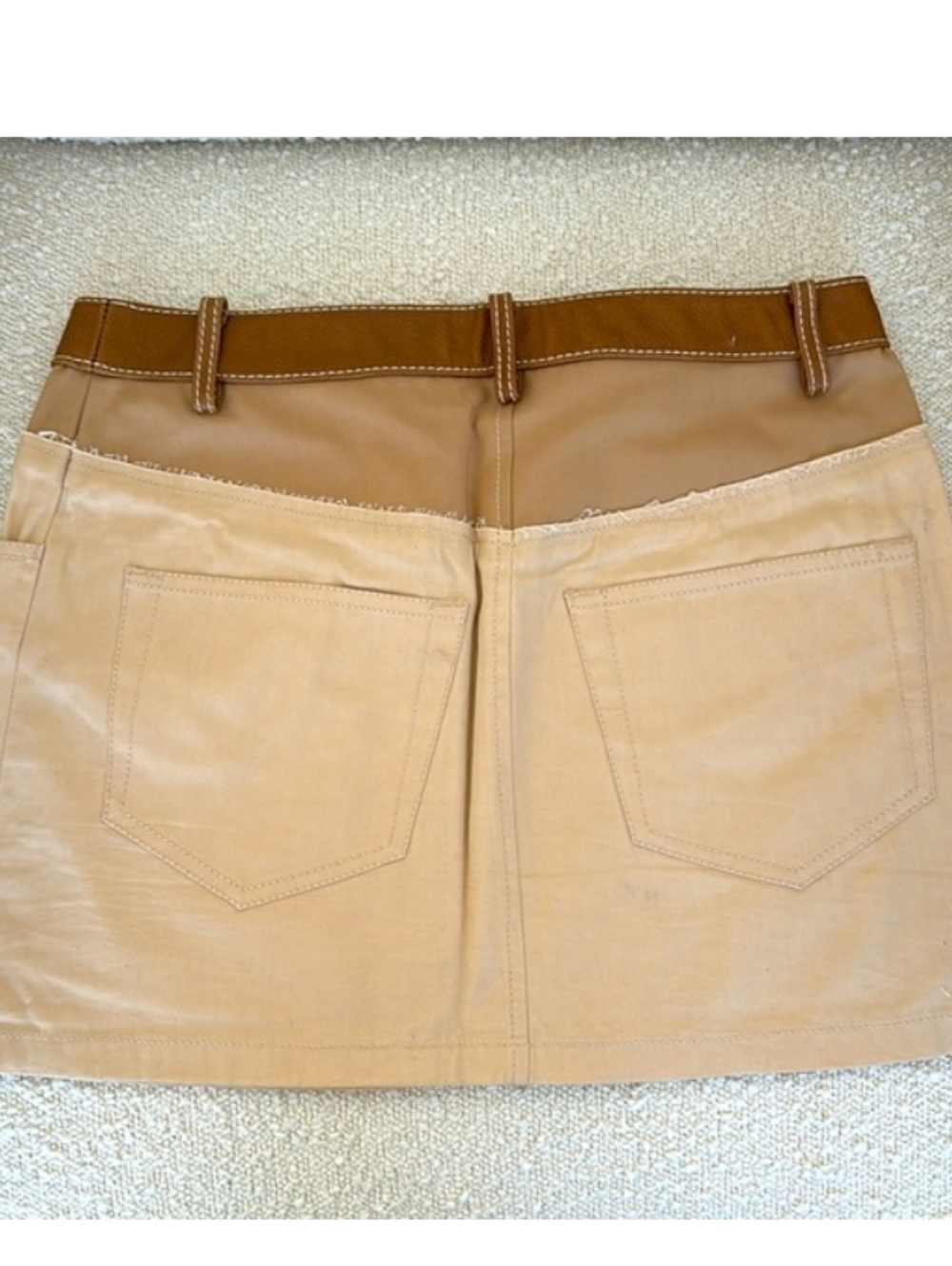Miu Miu White Mini Skirt with Tan Waistband - Picture 2 of 4